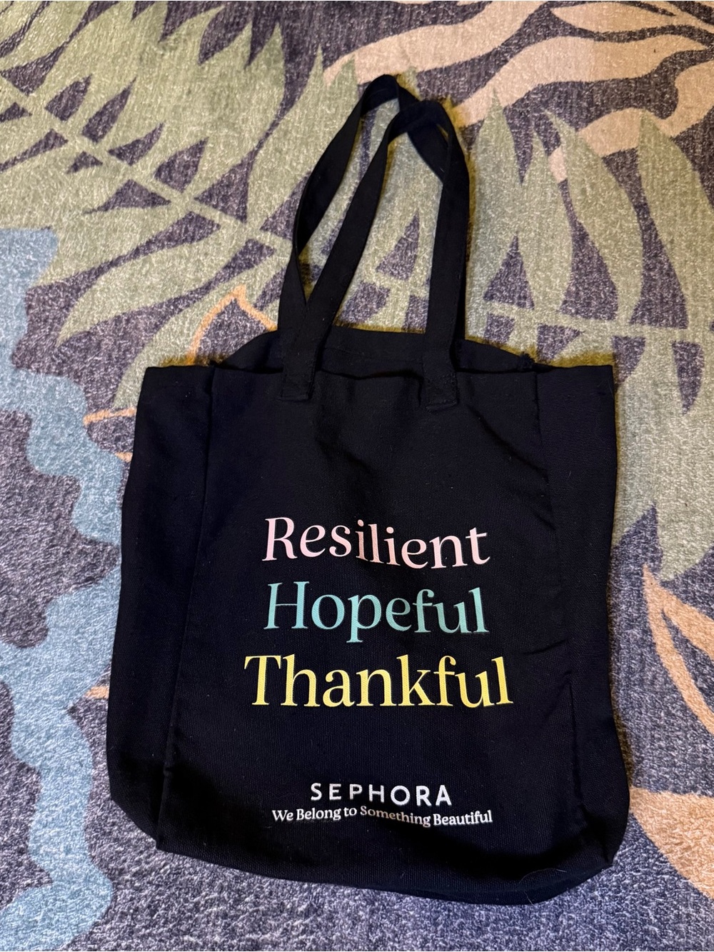 Sephora Canvas Tote Black Resilient Hopeful Thankful Reusable Shopping